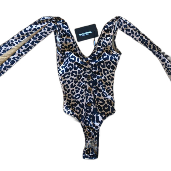 NWT Pretty Little Thing Leopard Print Bodysuit  Women's Size 4 - Picture 1 of 5